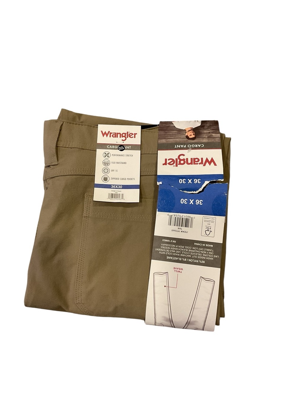 Wrangler Mens Cargo Pants Tan Performance Stretch Regular Fit 36x30 1972660